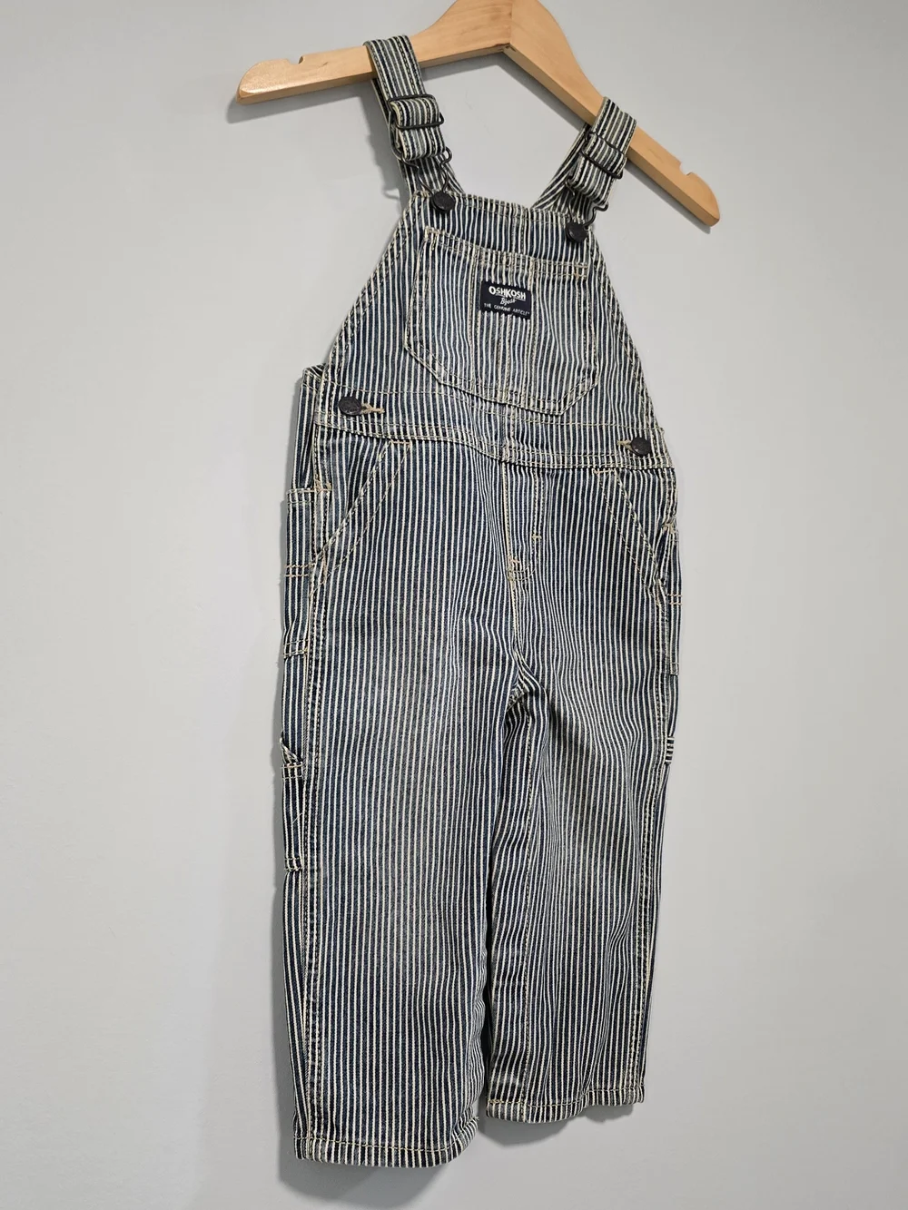 OshKosh B'gosh Striped Kids Overalls - Navy & White